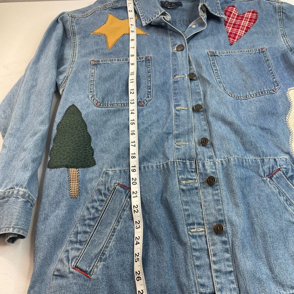 Vintage Patchwork Denim Jacket Christmas Appliqué Women’s M Holiday - Picture 8 of 9